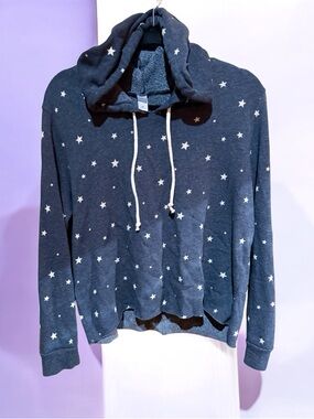 Star Print Dark Gray cropped Hoodie with Drawstring